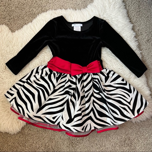 Velvety Zebra Print Holiday Christmas Dress | Bonnie Jean | 2T - Picture 1 of 7